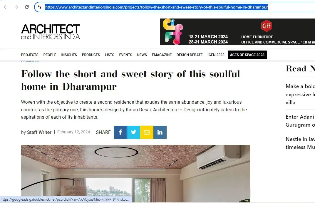 Architect and Interiors India Cover